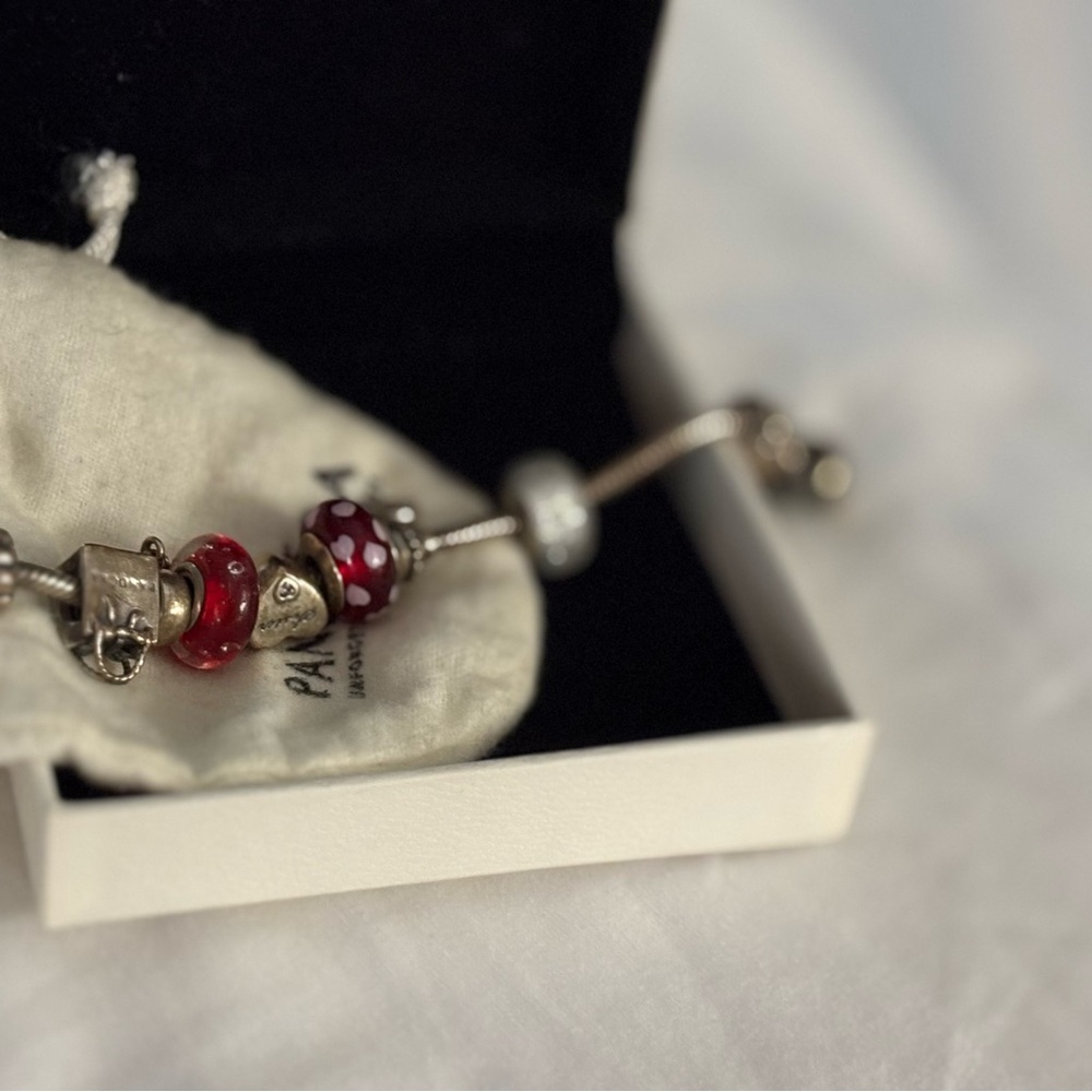 Pandora Silver Bracelet with Red and White Charms